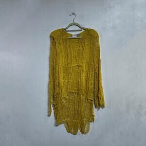 Tan-Chho Mustard Crochet Tunic Sheer Boho Festival Top Sz OS